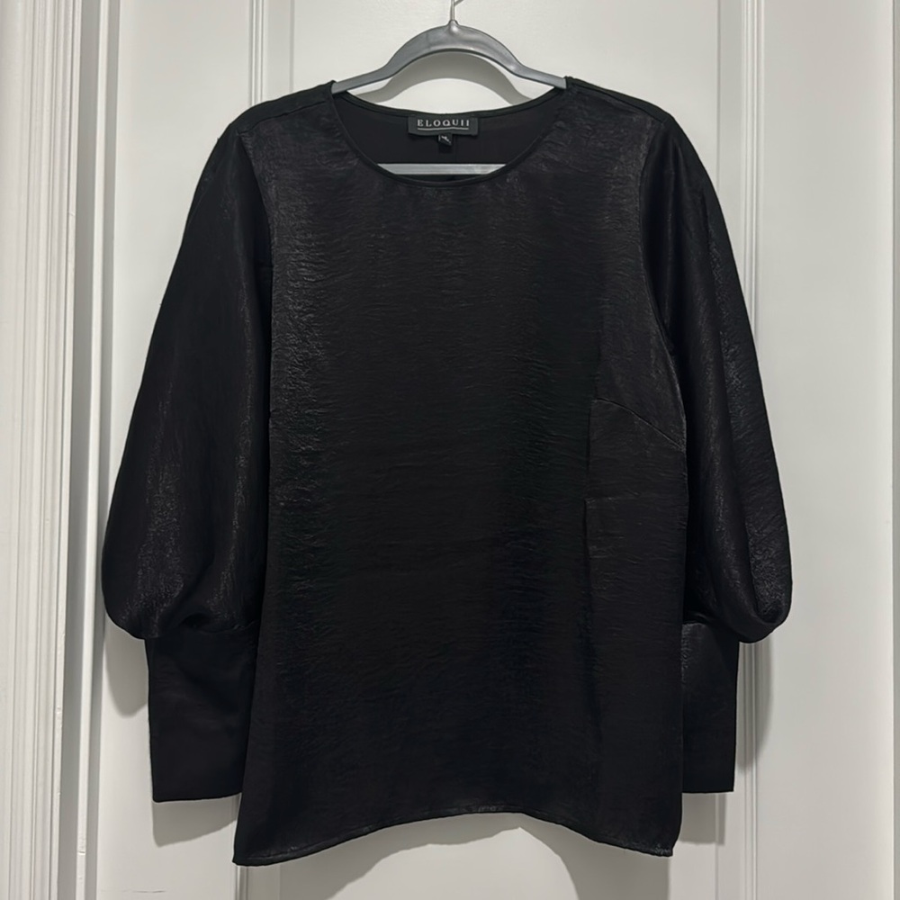 Eloquii black drape sleeve silky top - black - 18